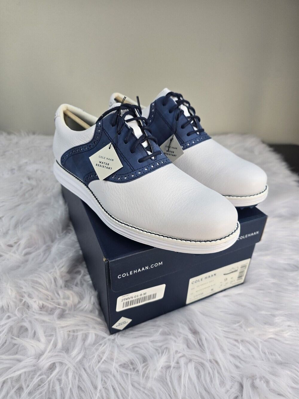 Cole Haan OG Original Grand Saddle Leather Golf Shoes Size 9 White Ensign Blue